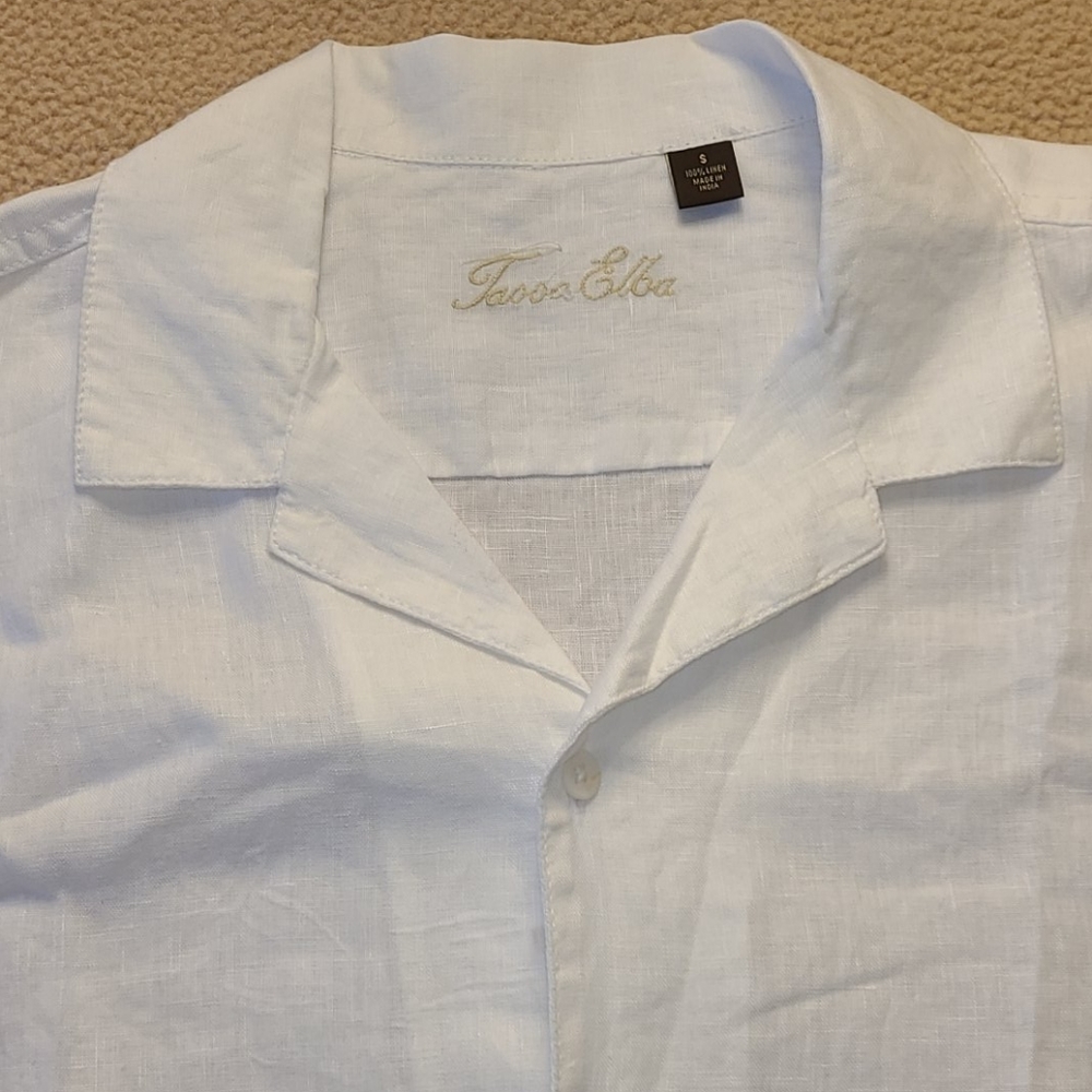Tasso Elba White Linen Casual Button Down Shirt